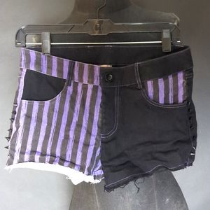 Too Fast Black and Purple Bat Denim Shorts